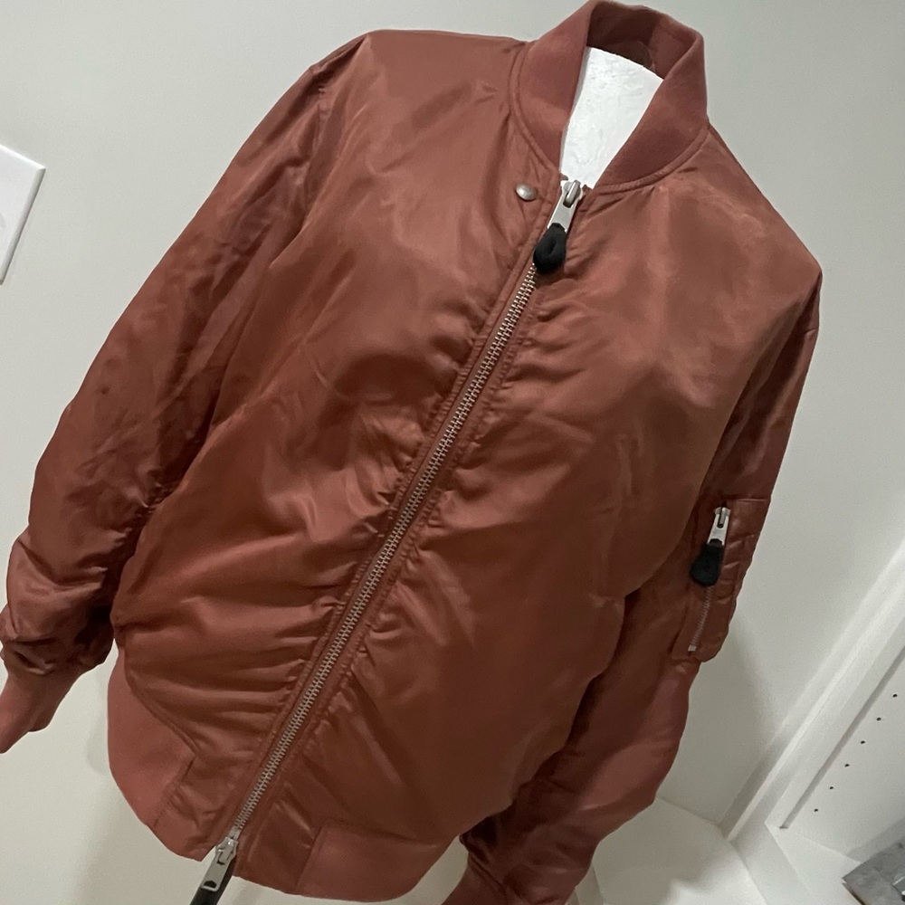 Allsaints Myra Bomber Jacket Ruched Mauve Rust Brown Urban Casual School - Picture 4 of 10